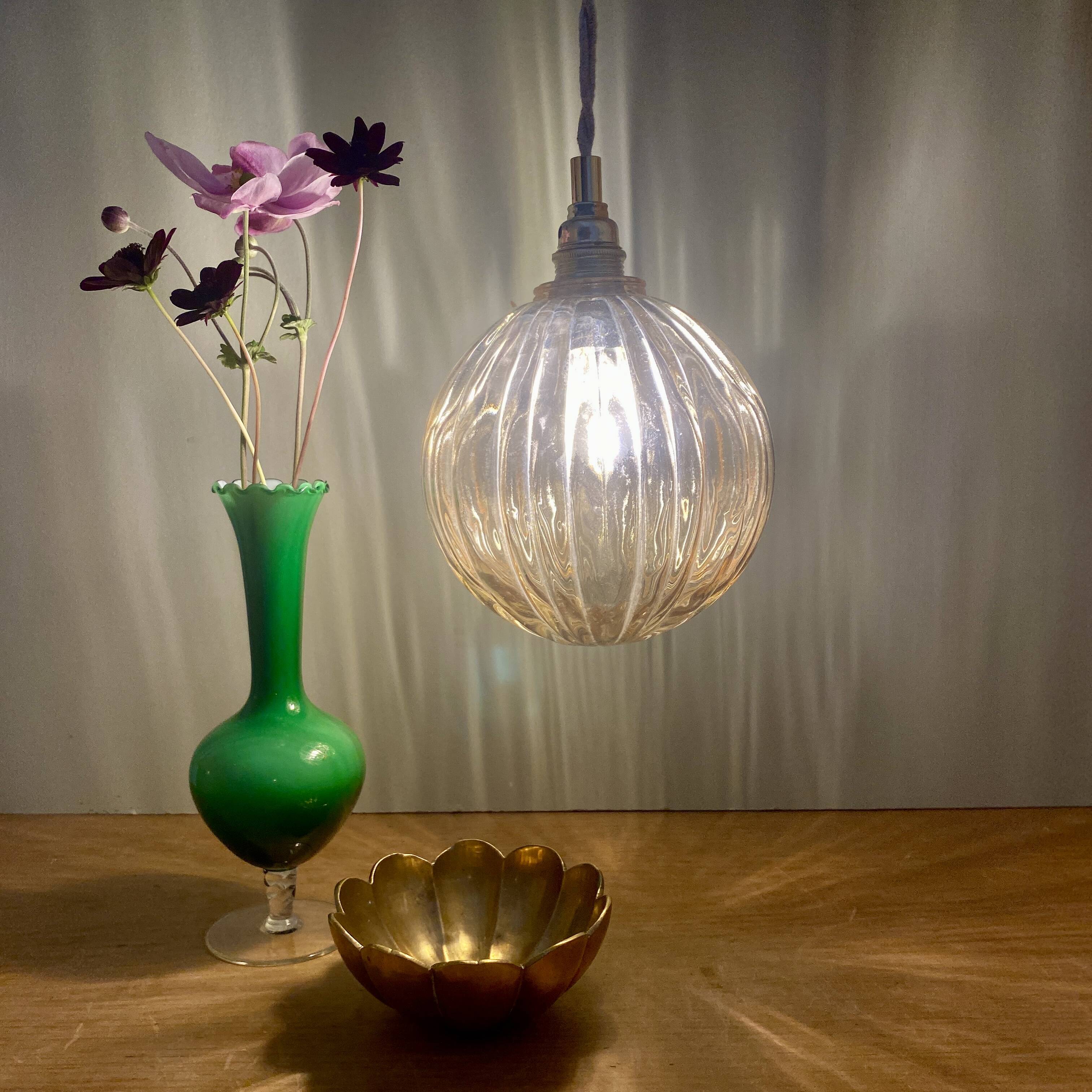 Vintage round amber glass globe pendant light