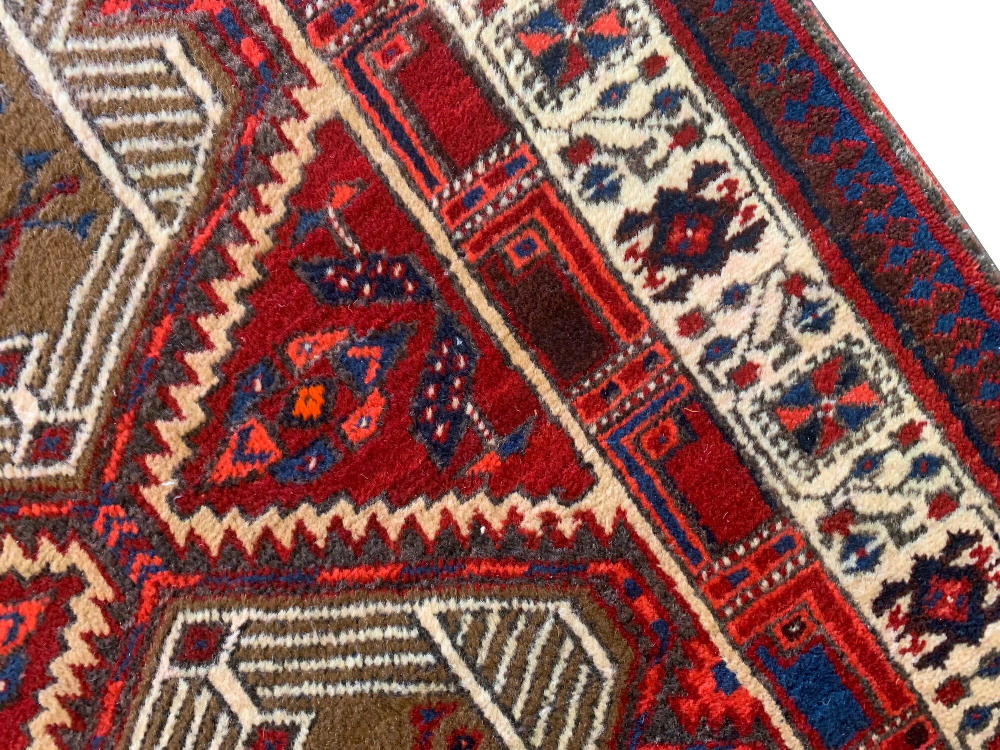 Red vintage persian hamedan rug 1930 handwoven tribal runner 99x337cm
