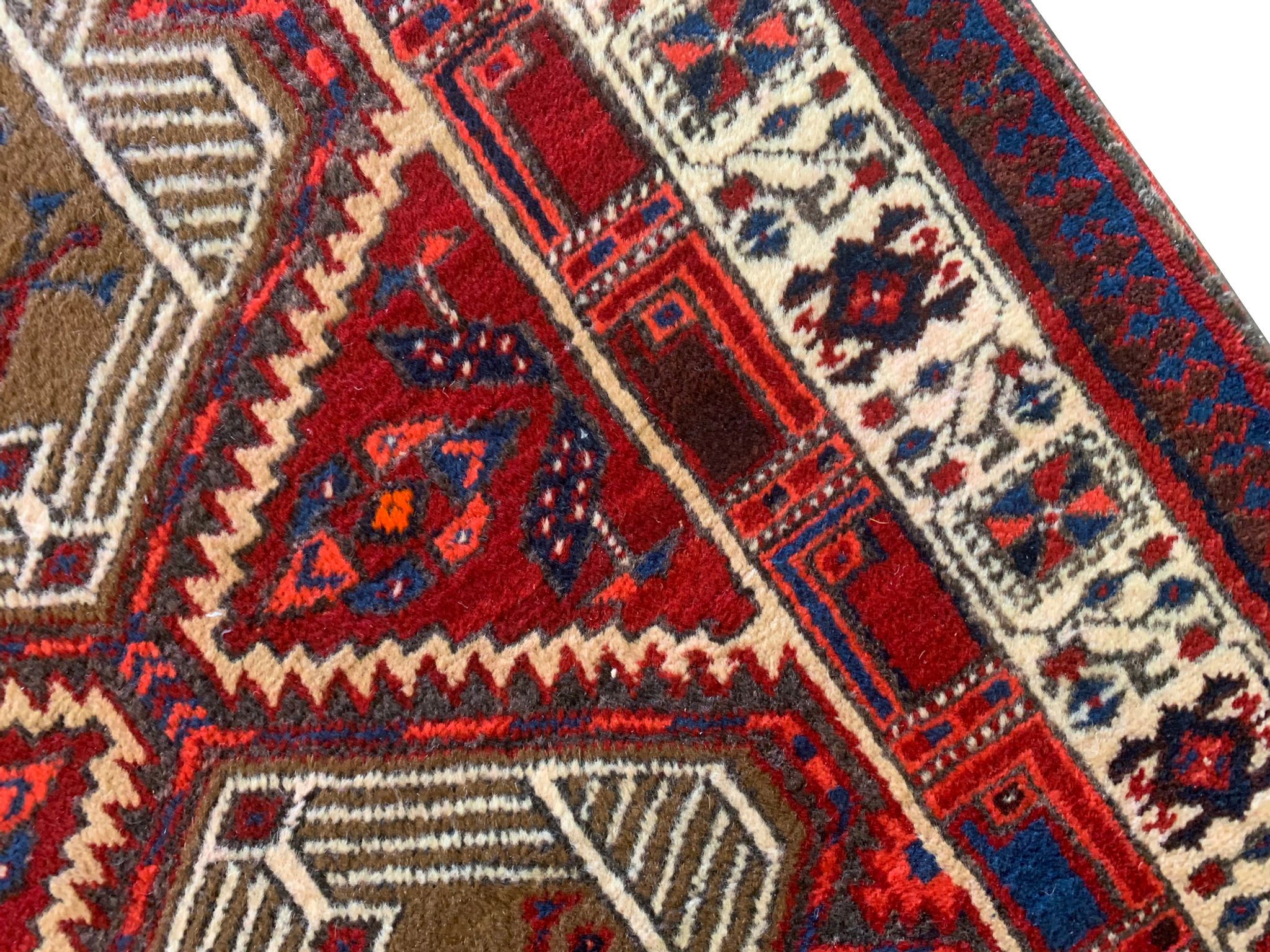 Red vintage persian hamedan rug 1930 handwoven tribal runner 99x337cm