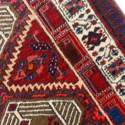 Red vintage persian hamedan rug 1930 handwoven tribal runner 99x337cm