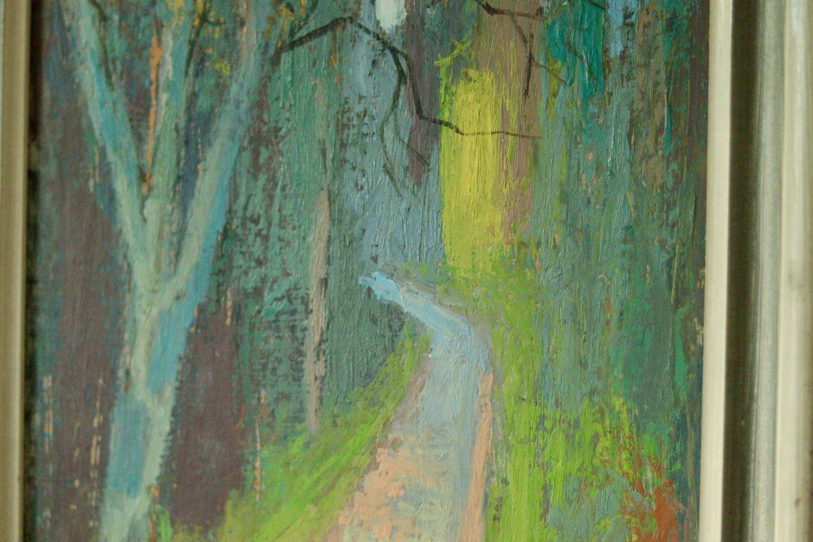 Huile sur panneau originale du milieu du siècle – « Country Lane »
