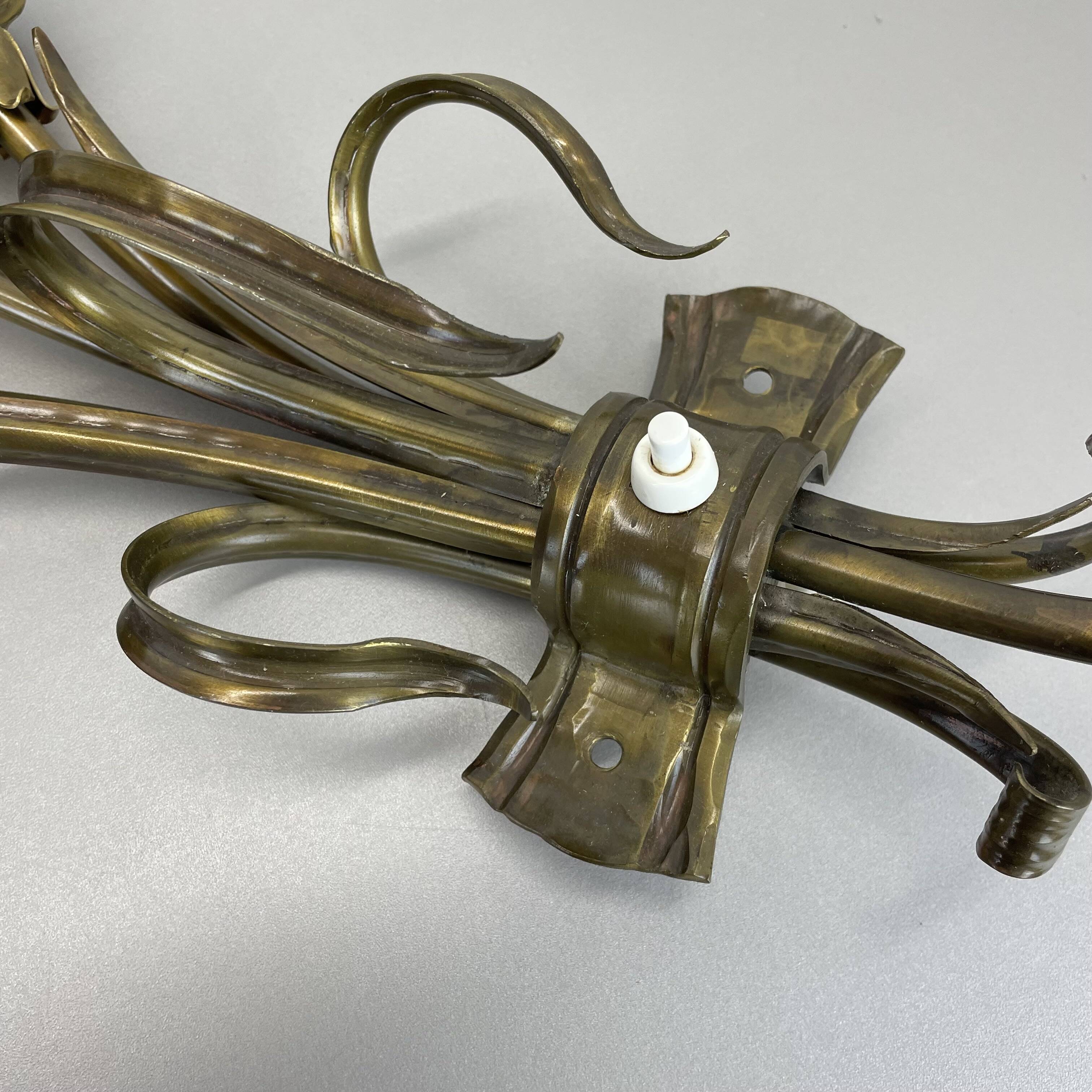 Sculptural 44cm brass  "flower" theatre wall light, italy, 1970s
