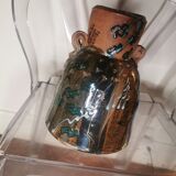 Colored ceramic vase dated and signed vintage