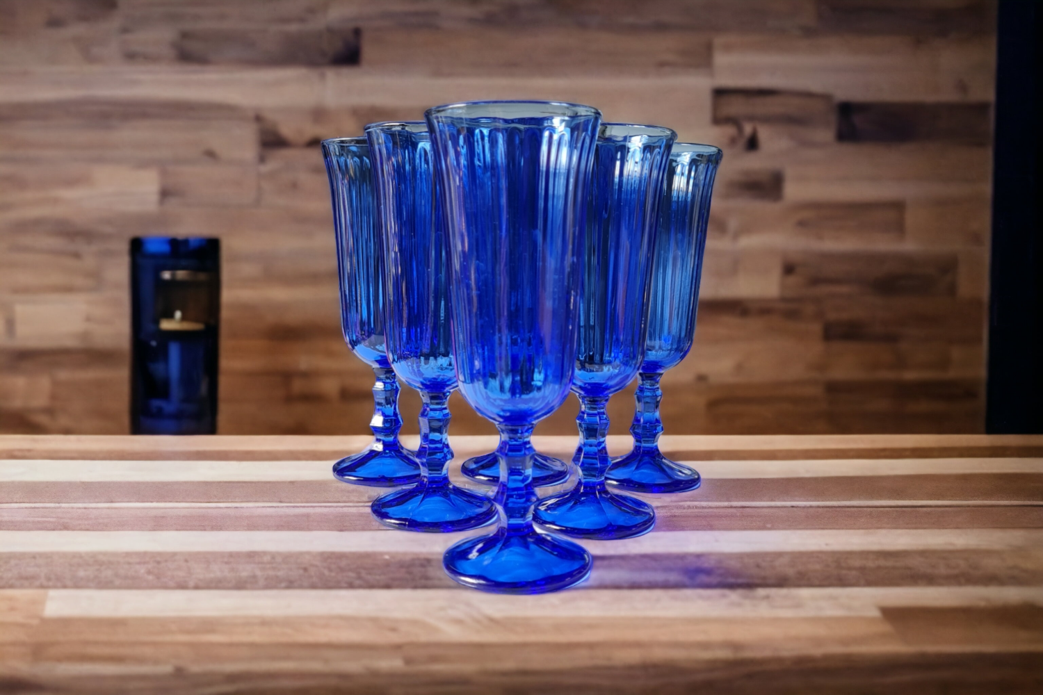 Set of 6 blue vintage champagne flutes