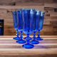 Set of 6 blue vintage champagne flutes