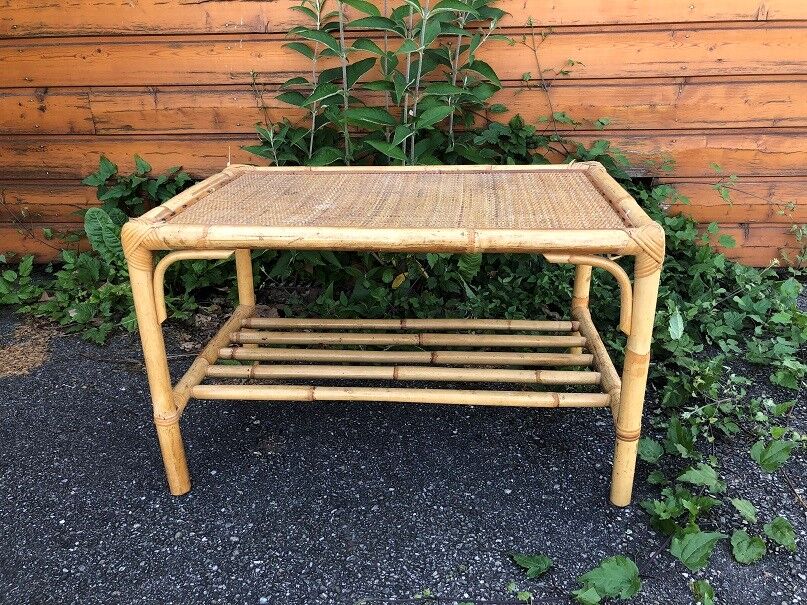 Vintage coffee table in bamboo and rattan