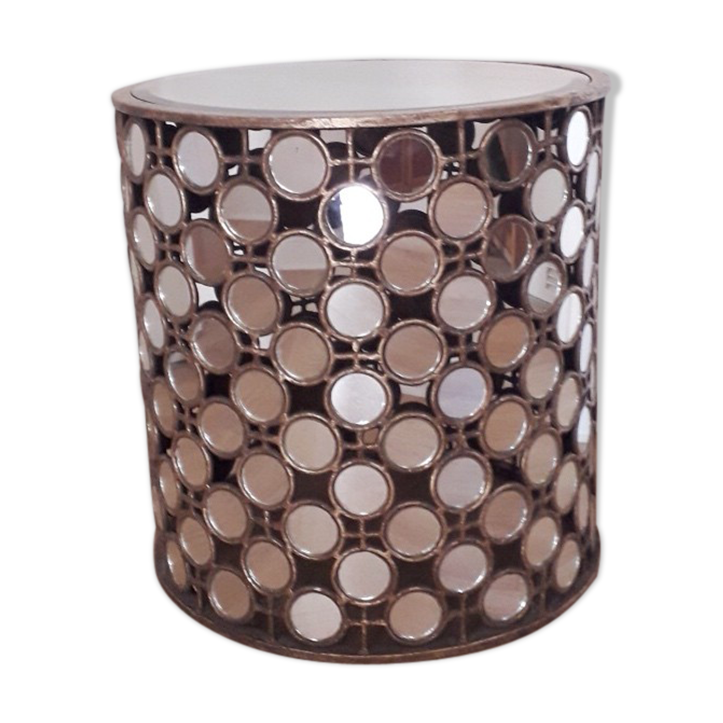 Gilt metal mirrored drum table