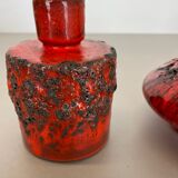 Set of 3 Red Black Ceramic Studio Pottery Vase Objects Otto Keramik Germany 1970