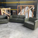 2-seater sofa and 2 armchairs set Pfister for Knoll khaki leather