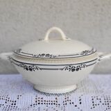 Soupière Salins, terre de fer, blue flower decoration