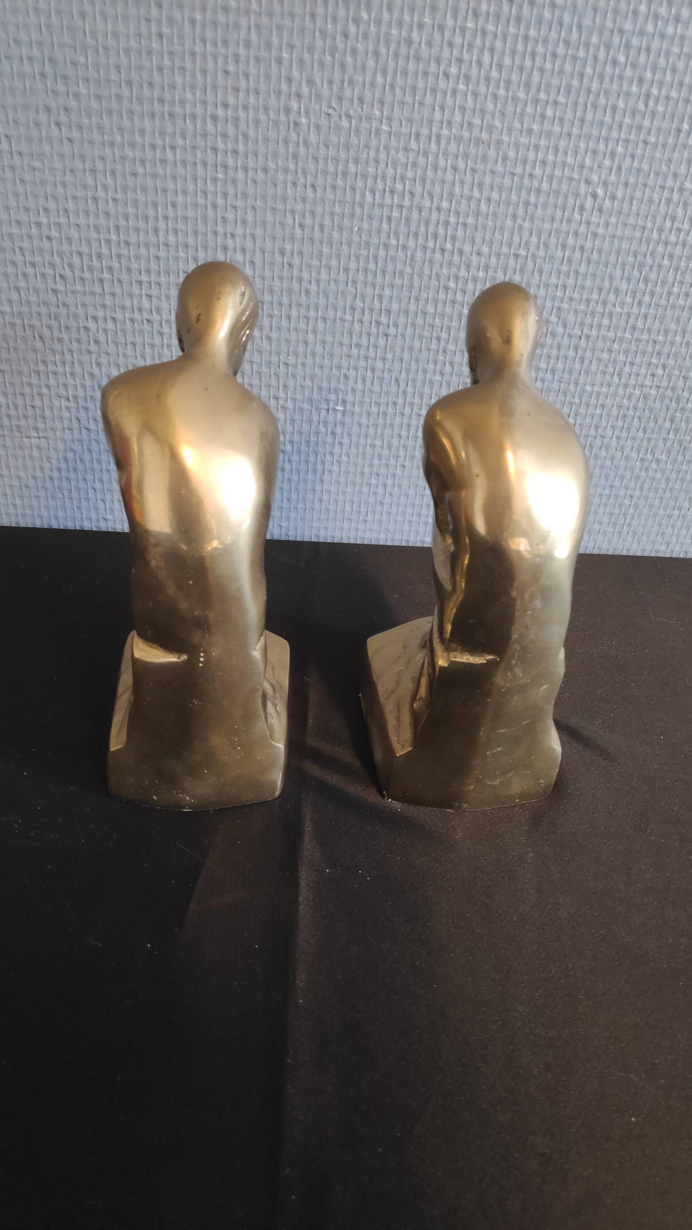 Brass bookend after rodin's "thinker"