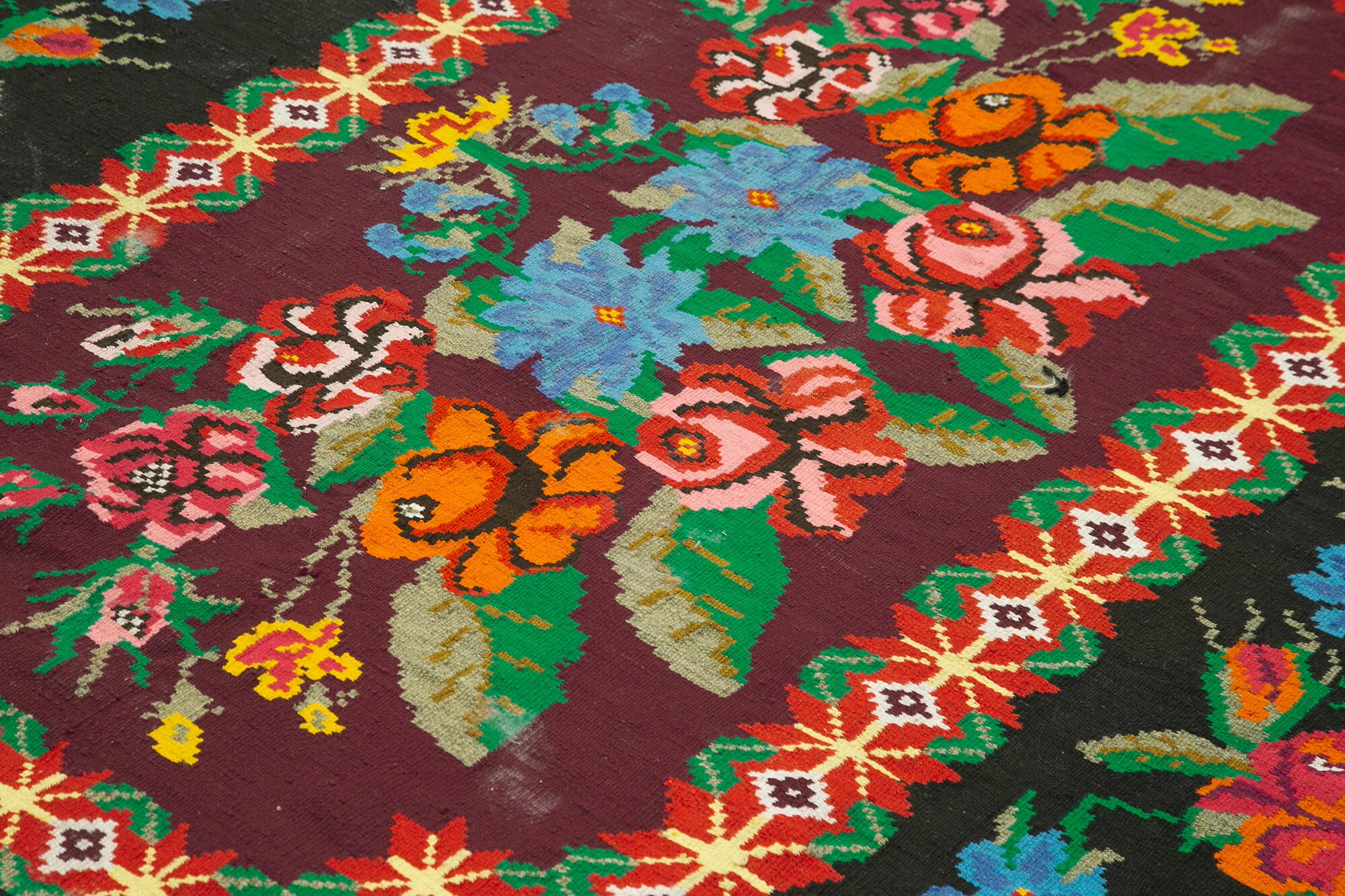 Handwoven Vintage Flatweave Black Kilim 216 cm