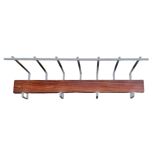 Vintage wall-mounted coat rack made of plywood and aluminum with hat rack