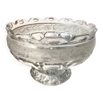 Coupe sur pied en cristal taillé et gravé, décor floral – style classique / centre de table - XXème
