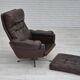 Chaise pivotante danoise des années 1970, état d'origine, cuir d'ameublement marron.