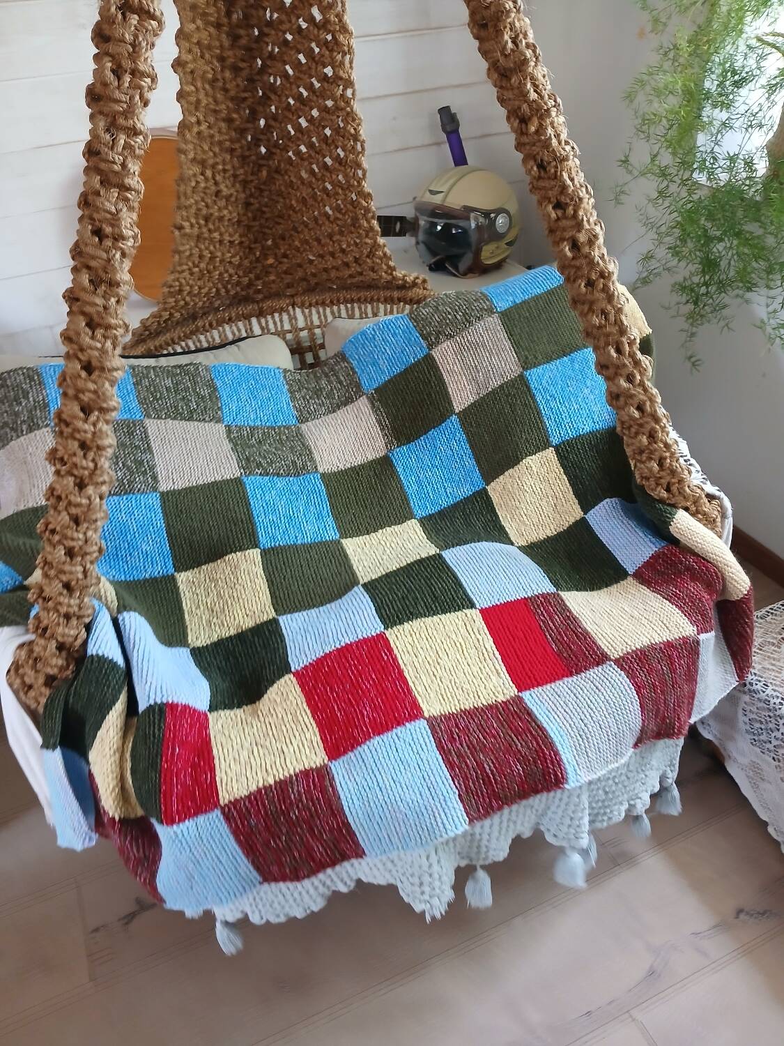 Plaid patchwork tricoté main