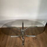 Modernist chrome and smoked glass table with tulip base from the 70s