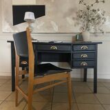 Vintage black matte wooden desk — brass finish handles — beautiful pa