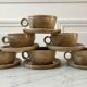 Lot de 6 tasses en grès design et ses soucoupes années 60 signées fait-main