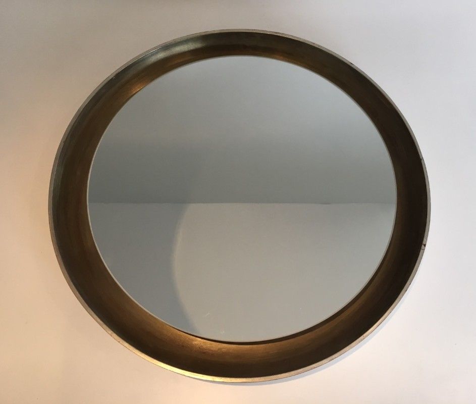 Silver mirror in curved wood 66.5 x 66.5 cm