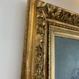 Tableau Ancien Fleur Cadre Doré XIX Huile Toile