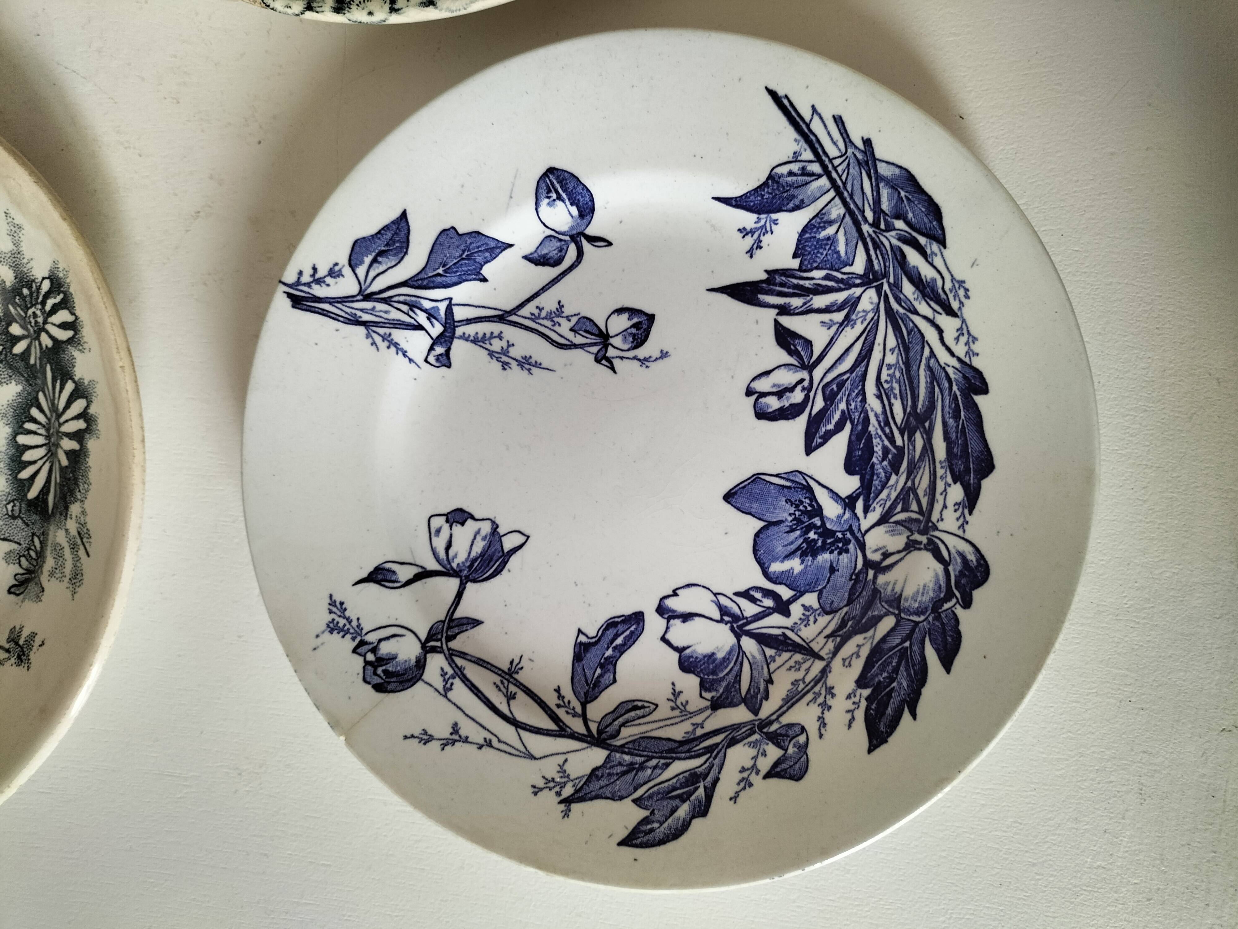 Set of 6 ironstone plates in shades of blue, late 19th to early 20th century.