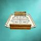 Vintage service tray in cut glass and mirror, with wooden handles.