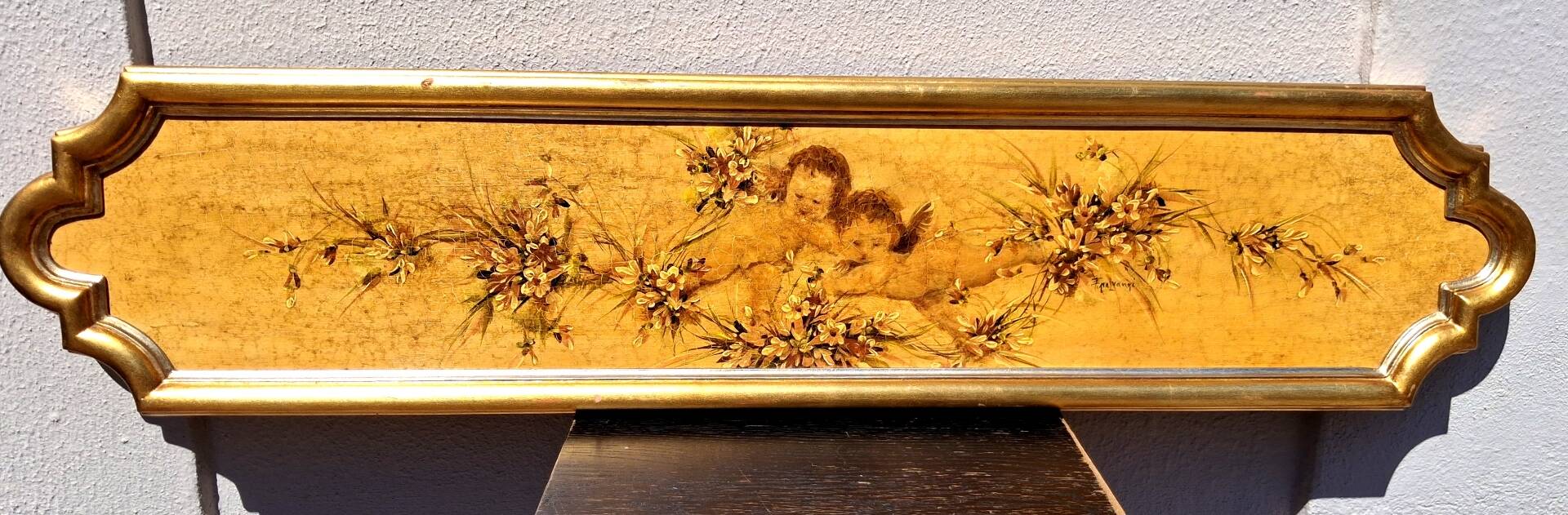 Vintage Venetian fresco, headboard, baroque art