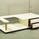 White High Gloss Free Form Italian Design Coffee Table w. Brass Accents 70s