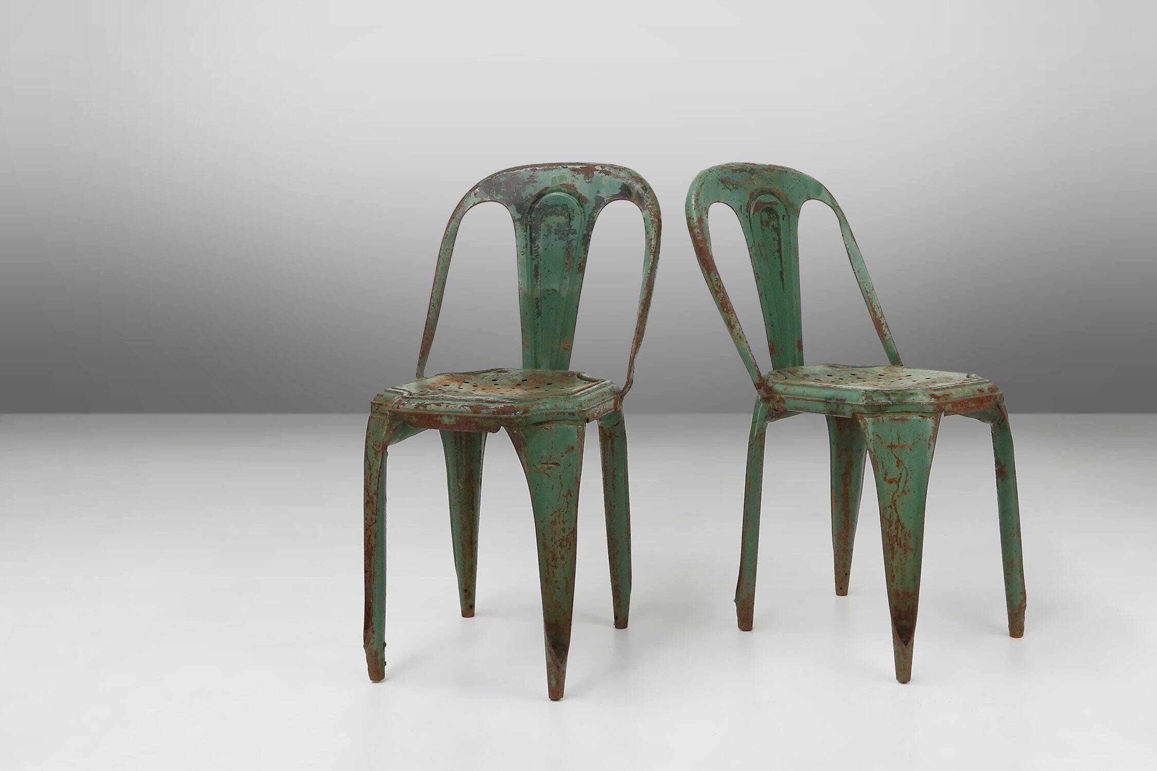 Set of 4 Vintage green Model A Chairs from Tolix, France, 1950s