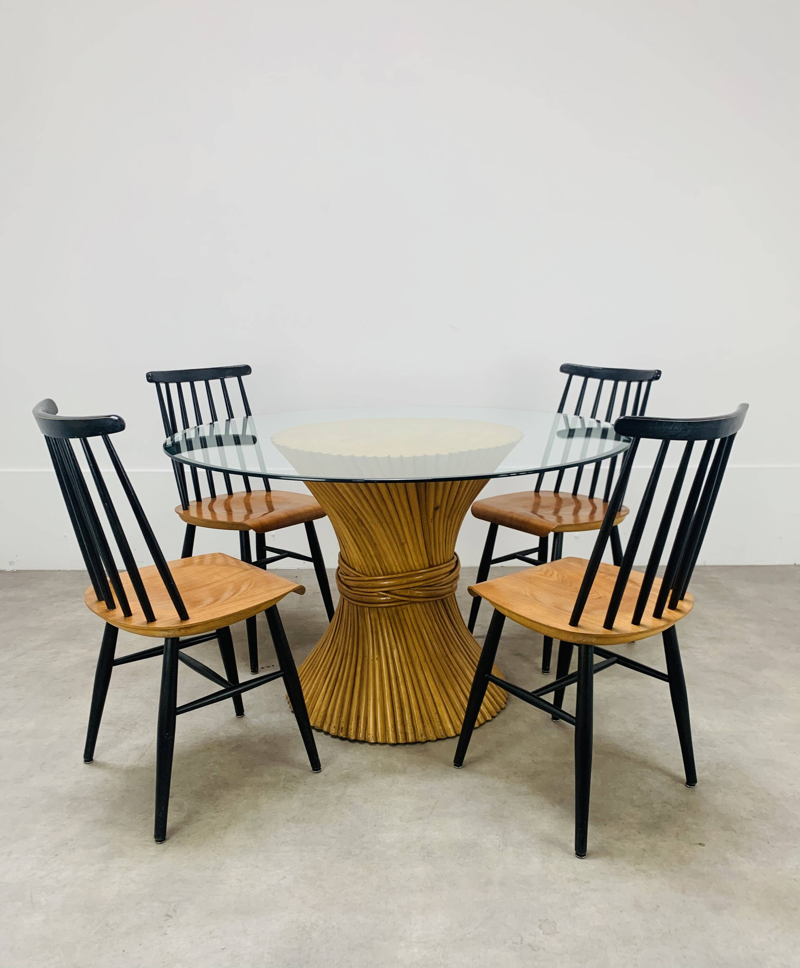 McGuire Bamboo Dining Table, Wheat Sheaf, 4 Person, Vintage