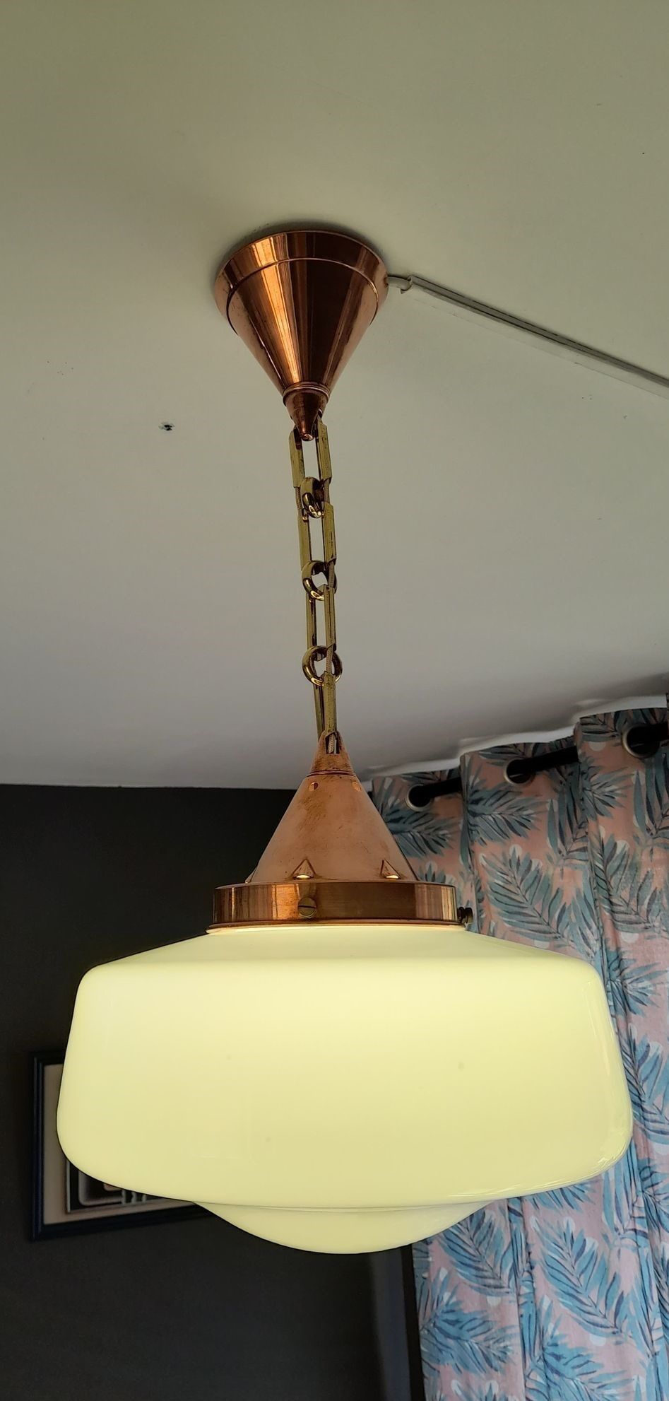 Old copper and opaline chandelier