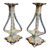 Pair of bougeoirs in rouen earthenware
