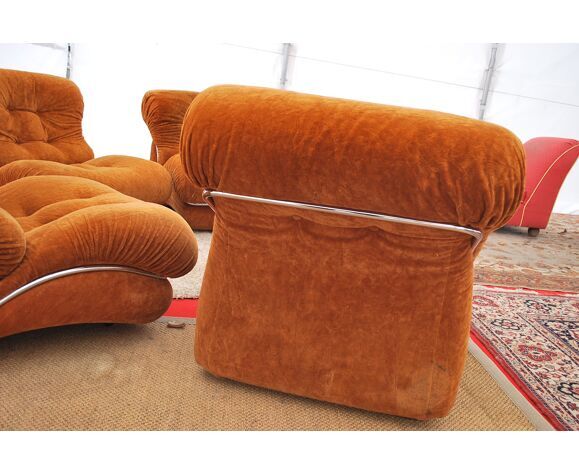 Set de 4 fauteuils vintage et pouf vintage