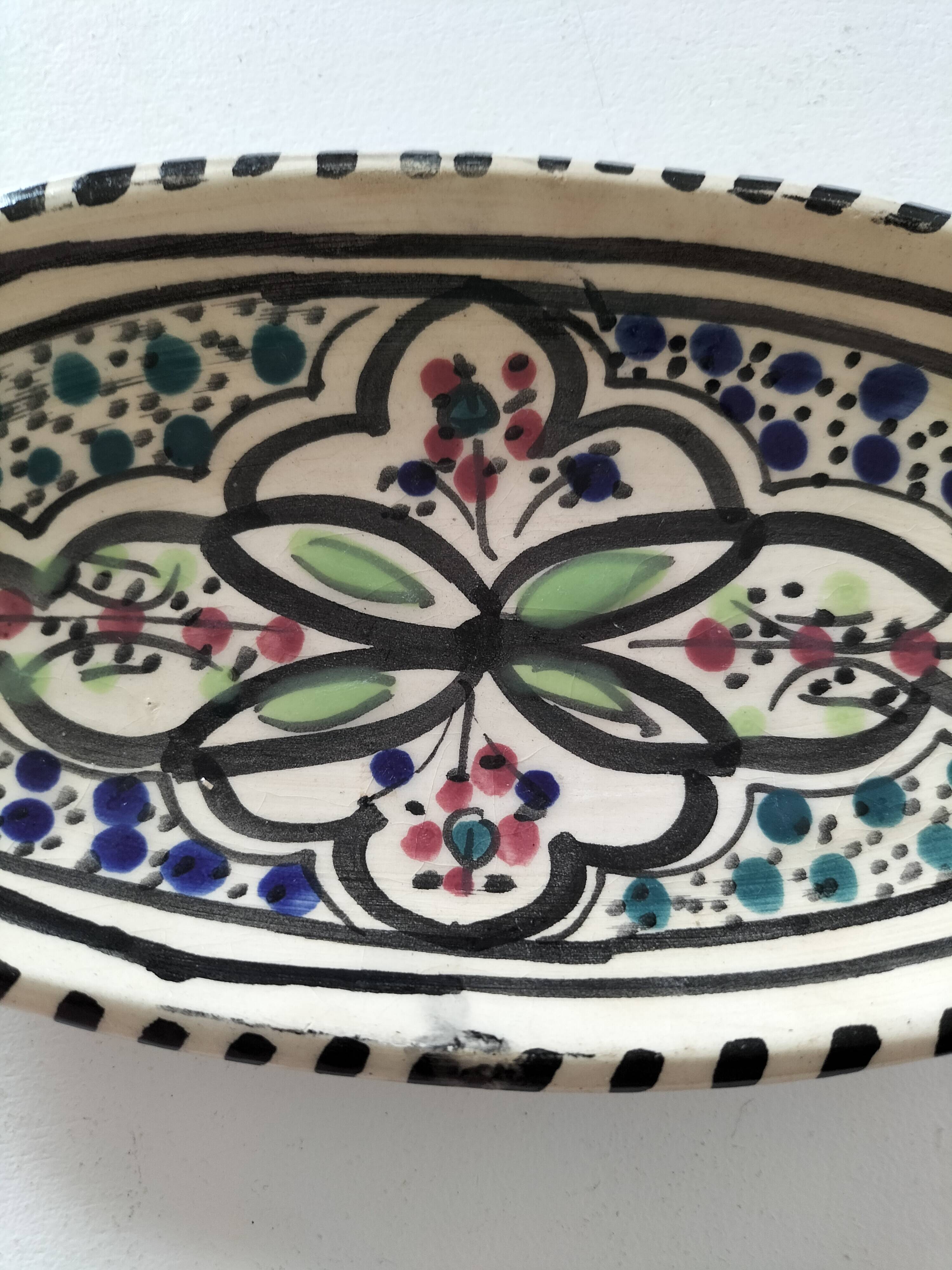 Moroccan glazed ceramic dish in Safi craft style