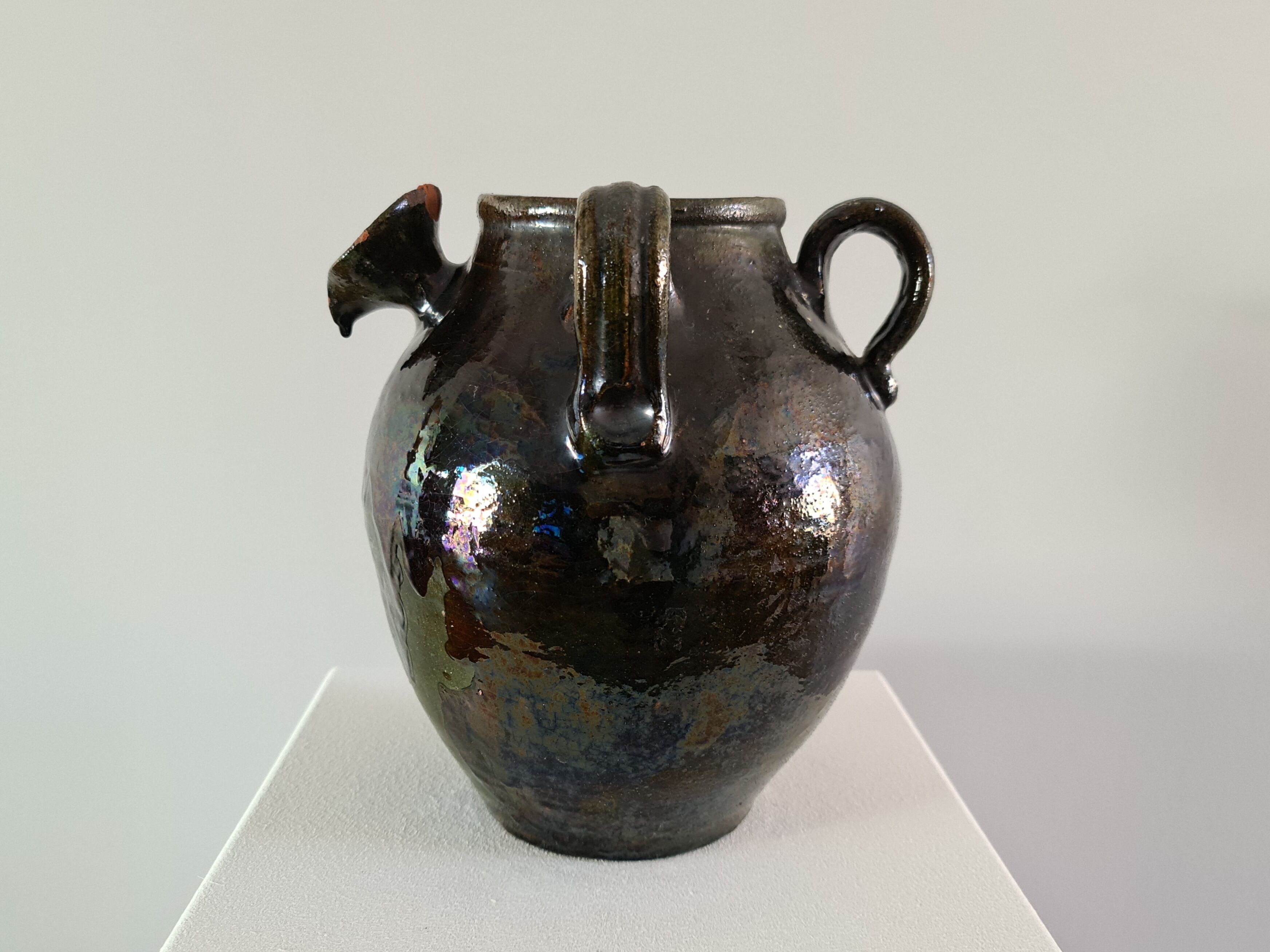 Enamelled terracotta jug vase 1900