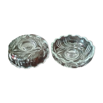 Pair of molded glass candle holders