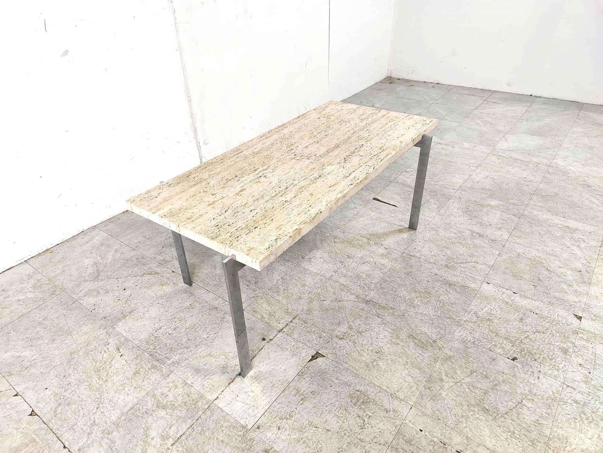 Vintage travertine and chrome coffee table, 1970s