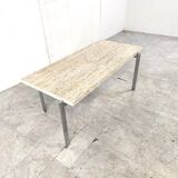 Table basse vintage en travertin et chrome, 1970