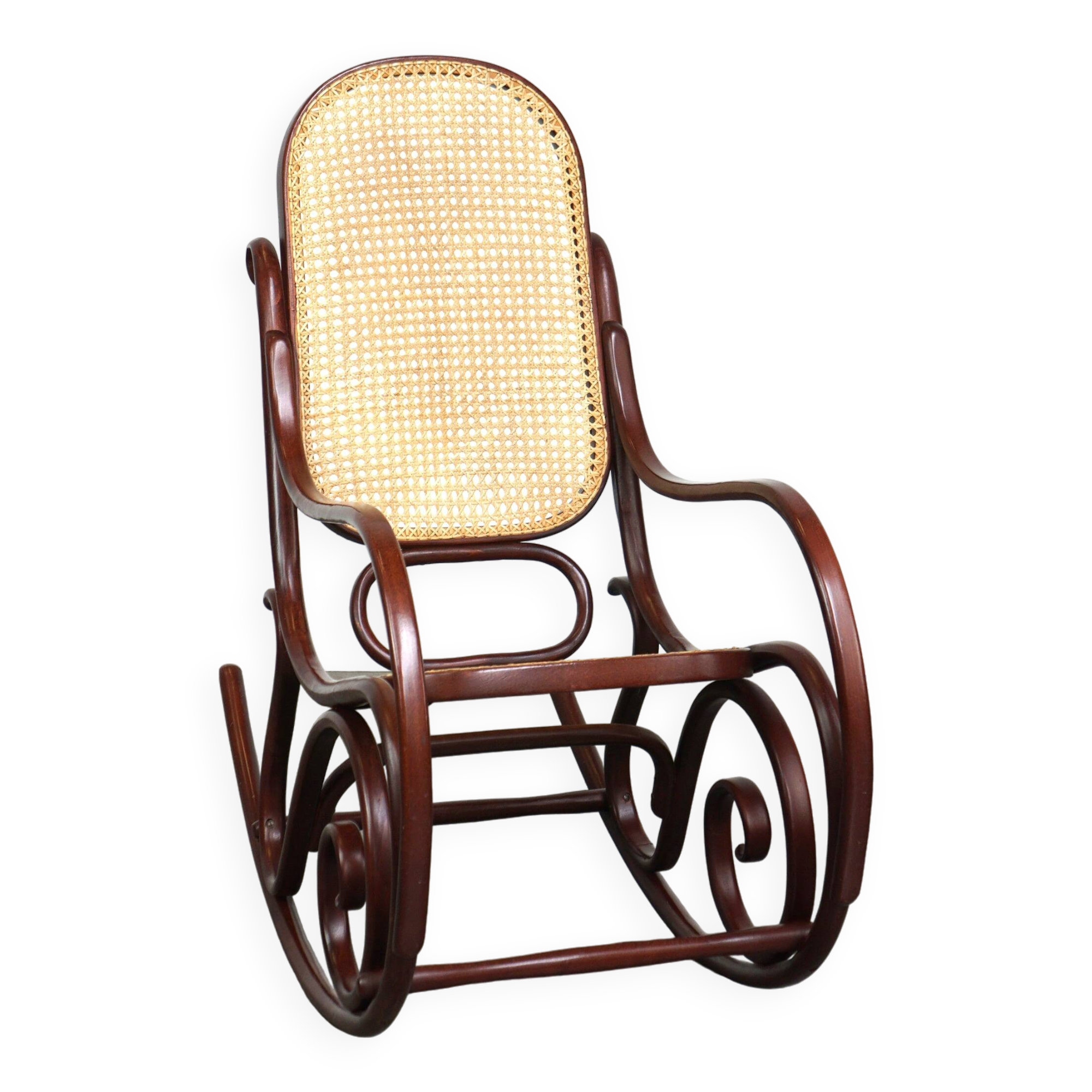 Superbe fauteuil à bascule vintage en bois courbé