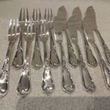 6 forks, 6 fish knives, silver-plated metal, silversmith Ercuis LXV 29