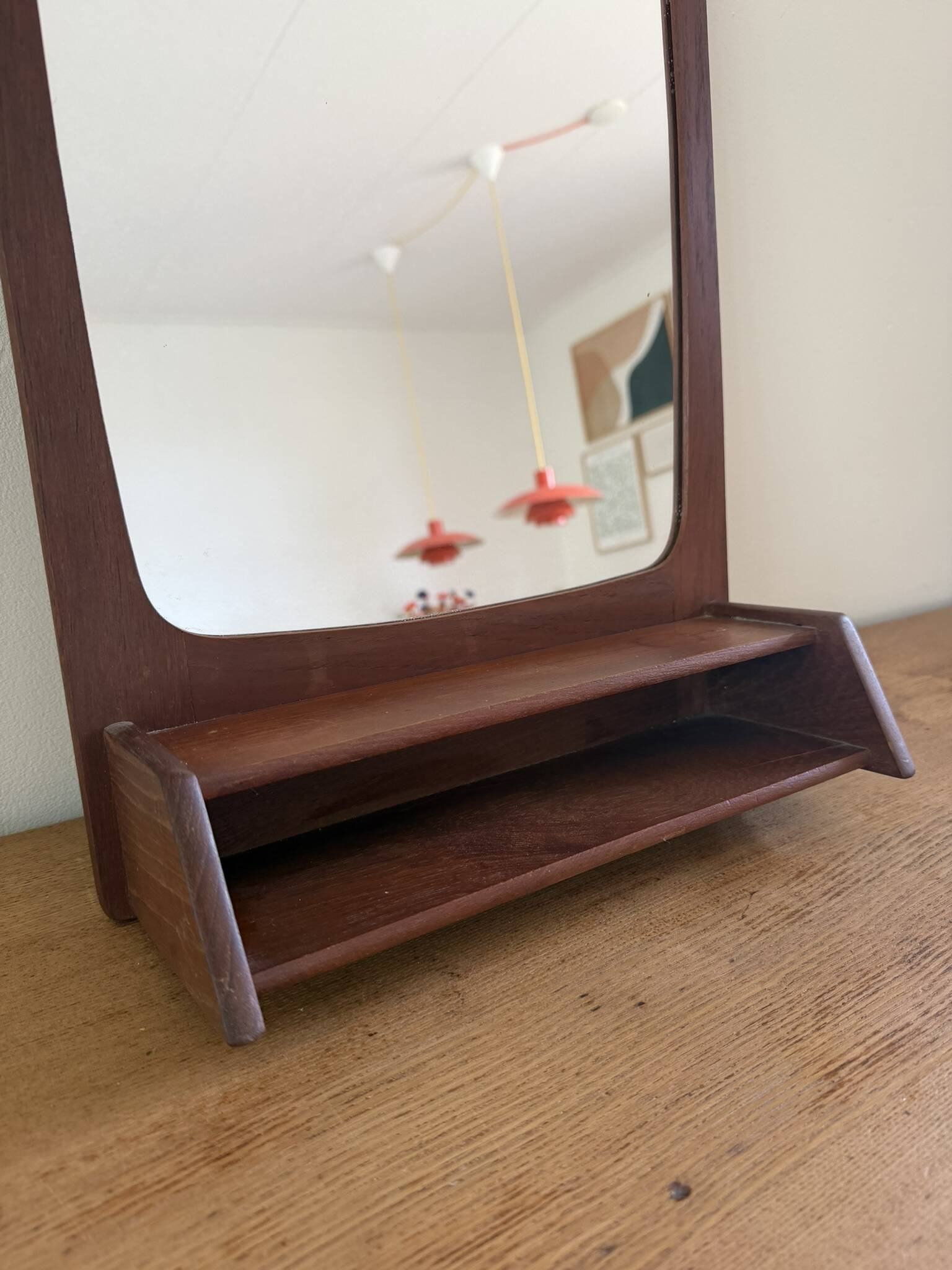 Vintage Danish teak mirror with shelf - midcentury mirror