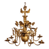 Bronze 8-Branch Chandelier Decorated with Birds