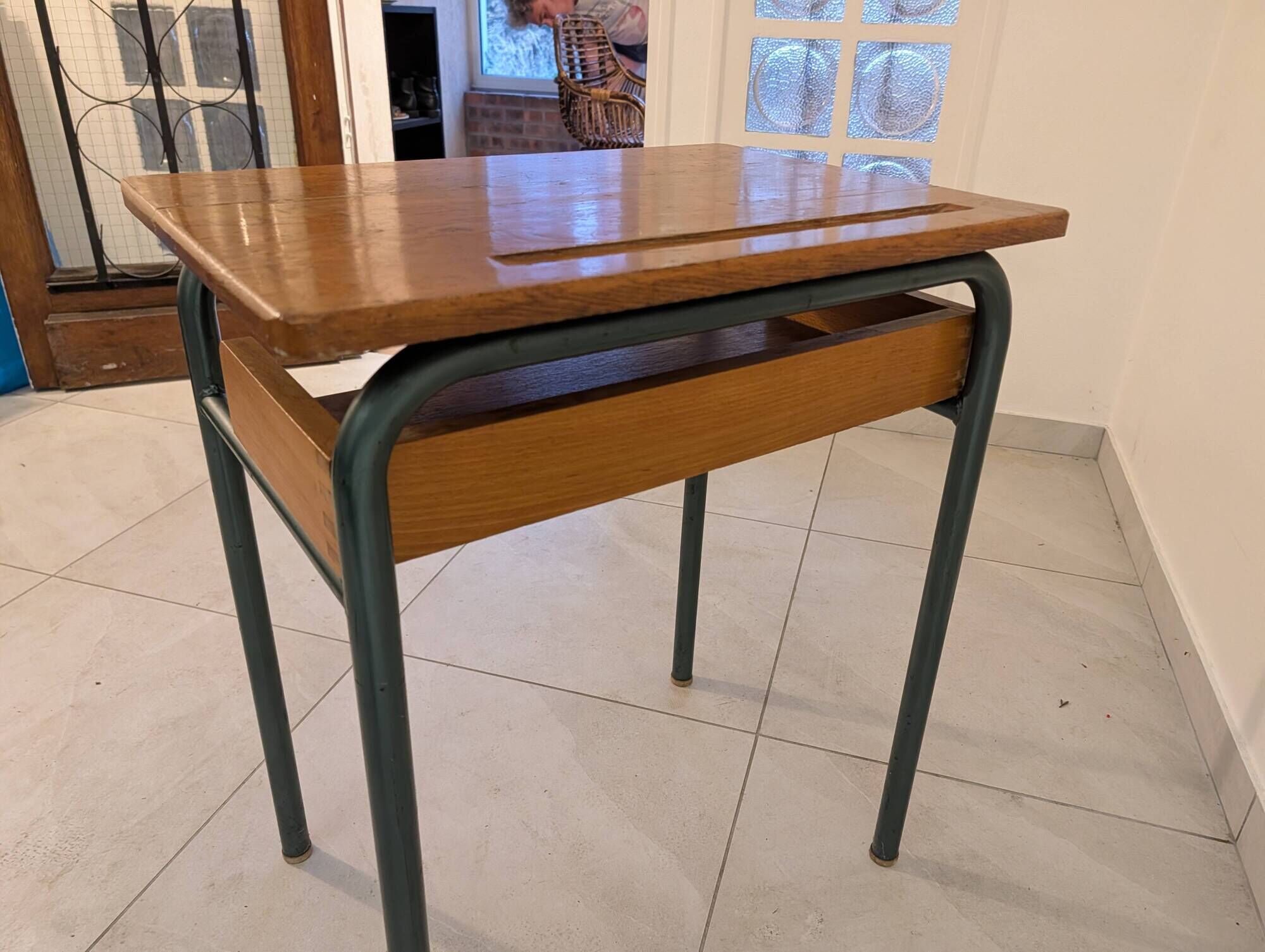 Vintage wooden and metal school desk