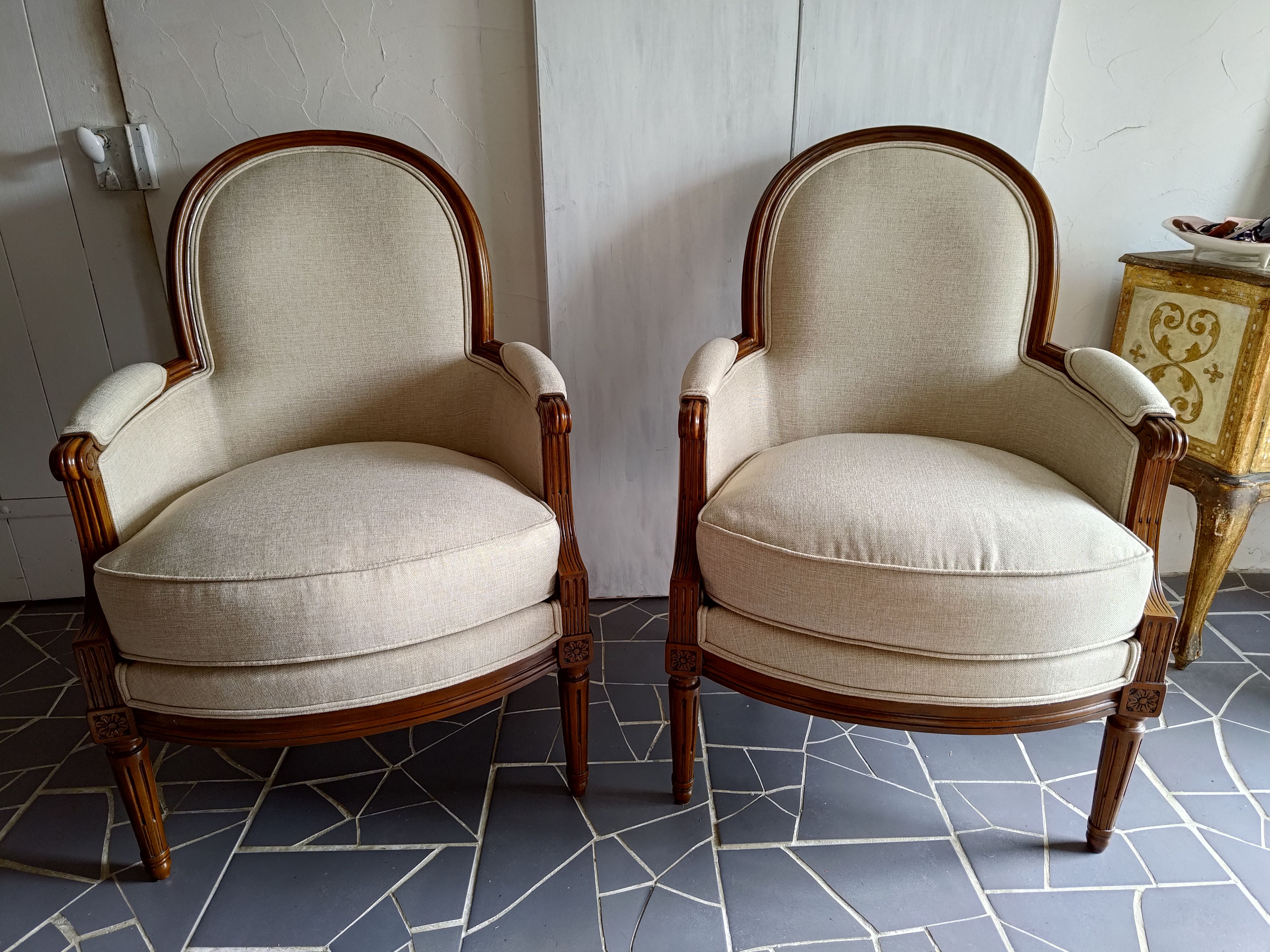 pair of Louis XVI style bergères armchairs
