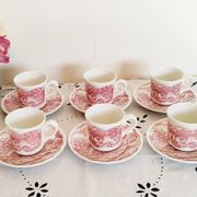 Vintage red earthenware coffee set, Swiss Landscape, Italy
