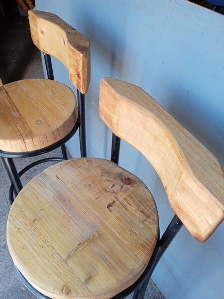 Pair 2 high bar stools wood and metal