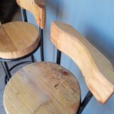 Pair 2 high bar stools wood and metal