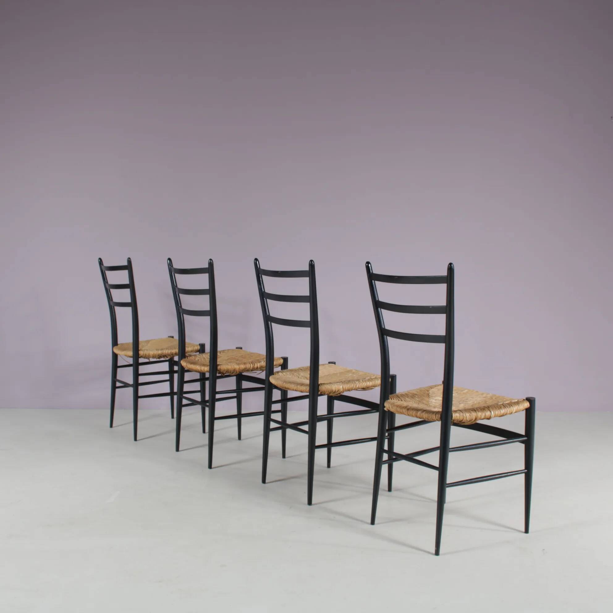 Set of 4 "Spinetto" dining chairs from Chiavari, Italy, 1950s