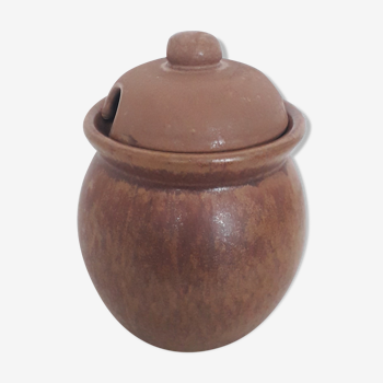 Ancien pot à moutarde en céramique vernissée - 1960